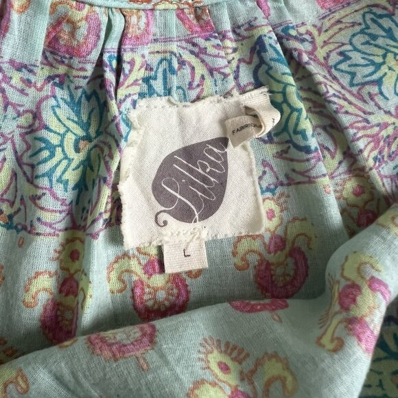 Anthropologie Lilka Boho Peasant Blouse Floral Paisley Bell Sleeve Split Neck L - Picture 6 of 11